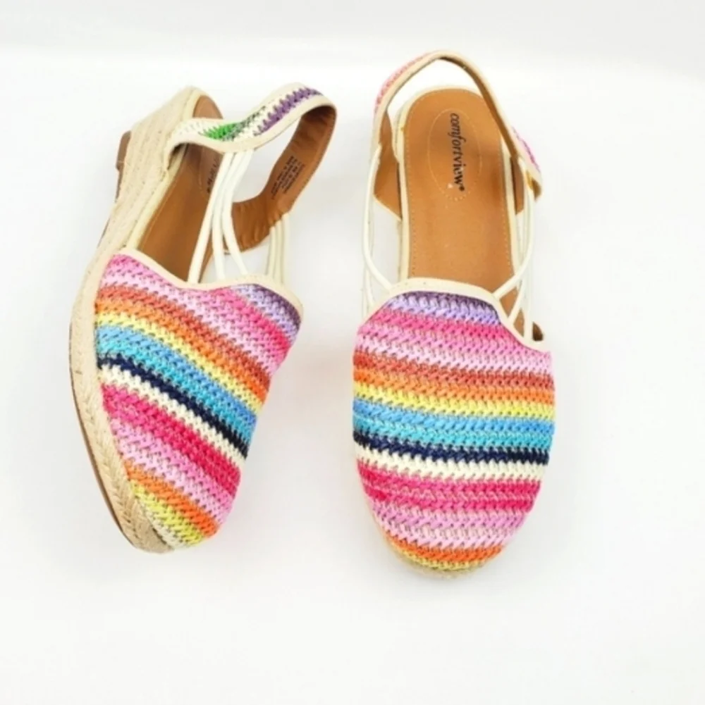 Comforview Clea Woven Slingback Wedge Multi color Sandals size 11 W